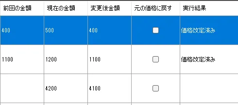 値下げ完了の結果表示